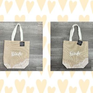 Bridal Bags "Bride" Jute Embroidered Tote Set Beige x2 (includes 2 bags)